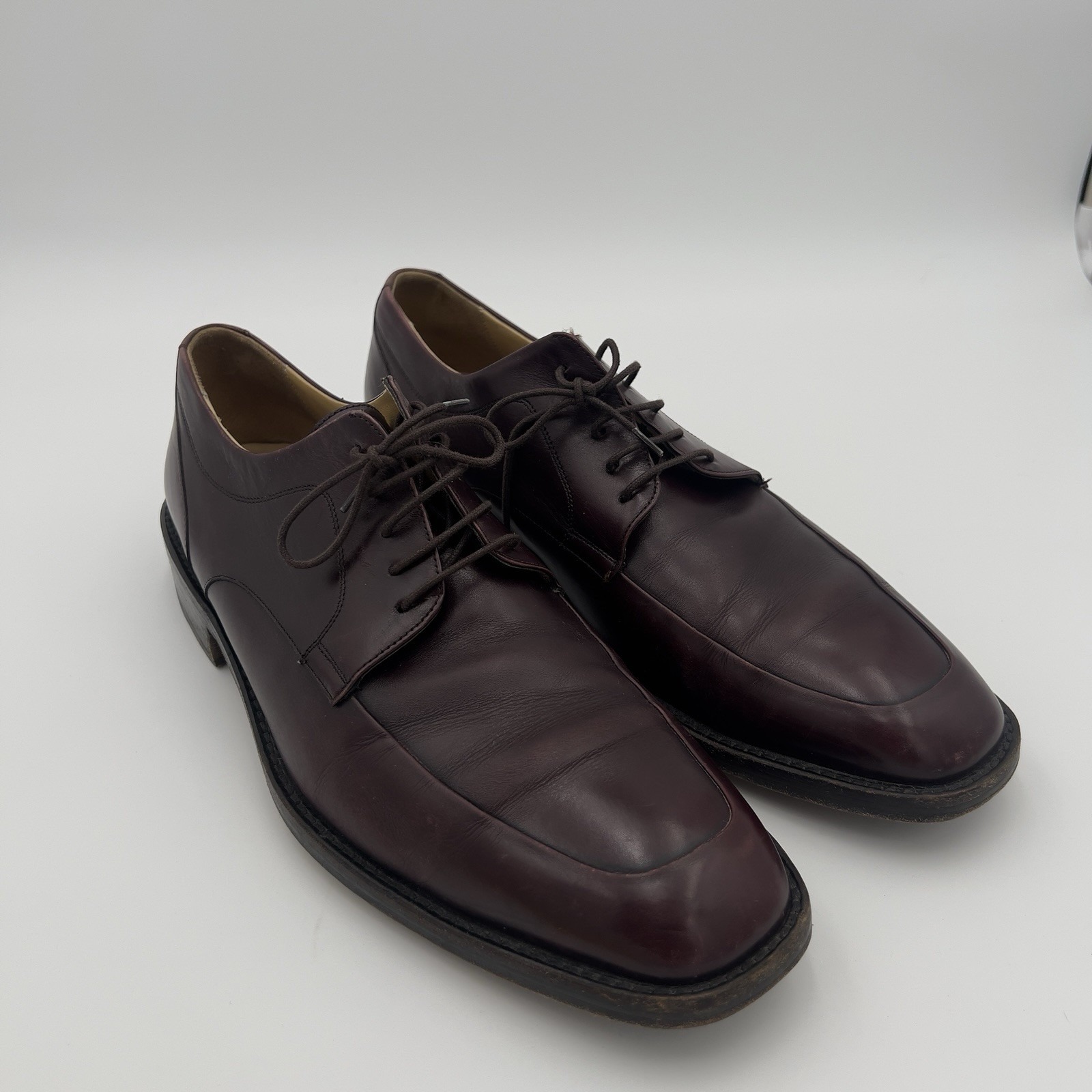 Vintage Burgundy Leather Derby Dress Shoes Men's Size 10 Square Toe Oxford